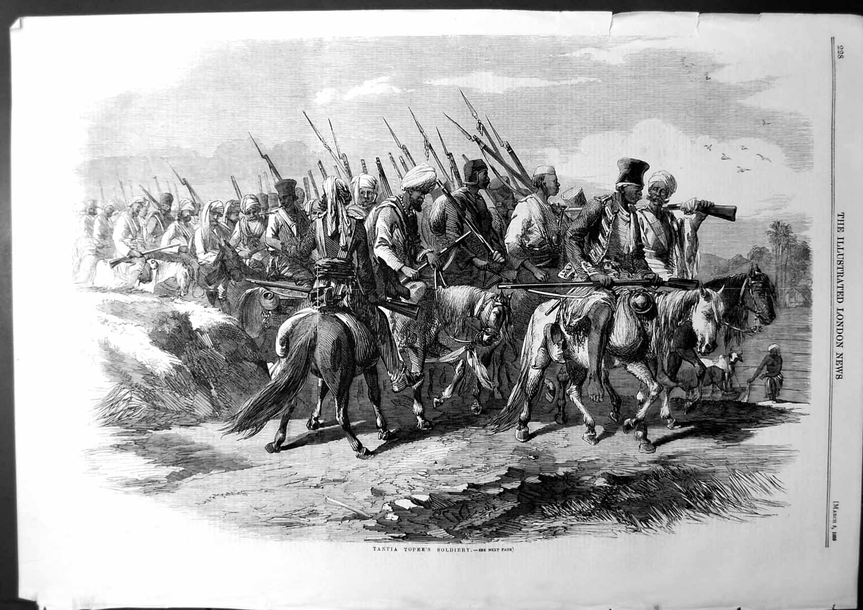 Antique Old Print Tantia Topee'S Siery Horse-Back With Rifles India 1859 19th