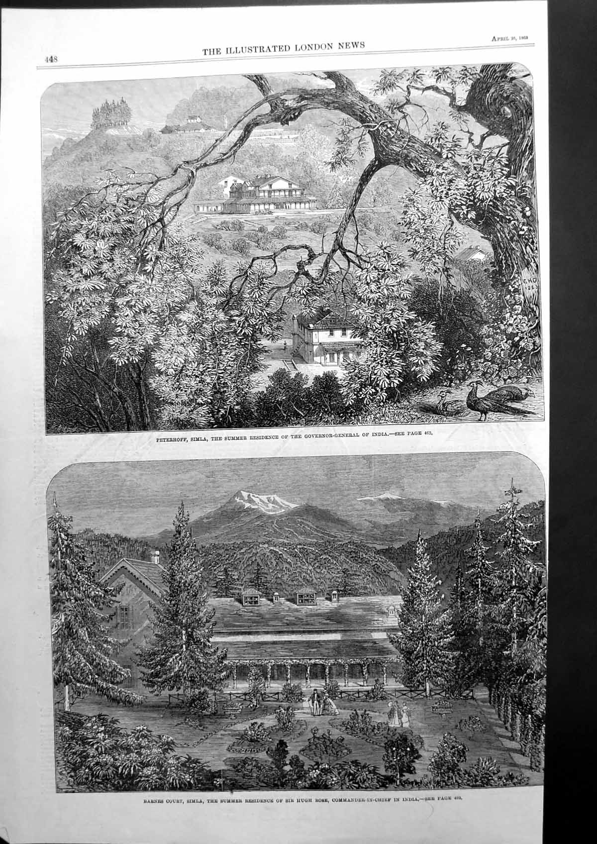 Antique Print Peterhoff Simla Summer Residence Governer-General India 1863 19th