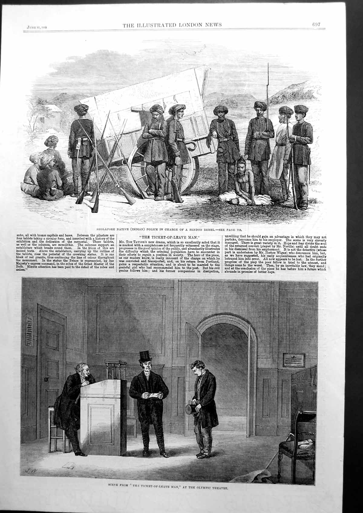 Antique Print Sholapore Native Indian Police Scene Ticket-Of-Leave Man 1863