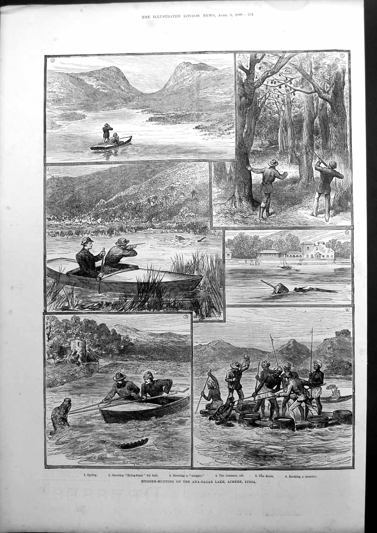 Old Print Mugger-Hunting On The Ana-Sagar Lake Ajmere India Sketches 1886 19th
