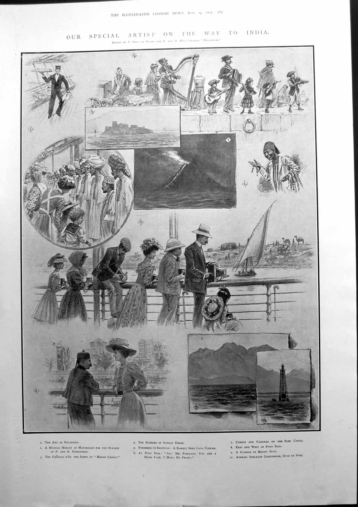 Antique Print On The Way To India On Board The Mail-Steamer Macedonia 1905 20th