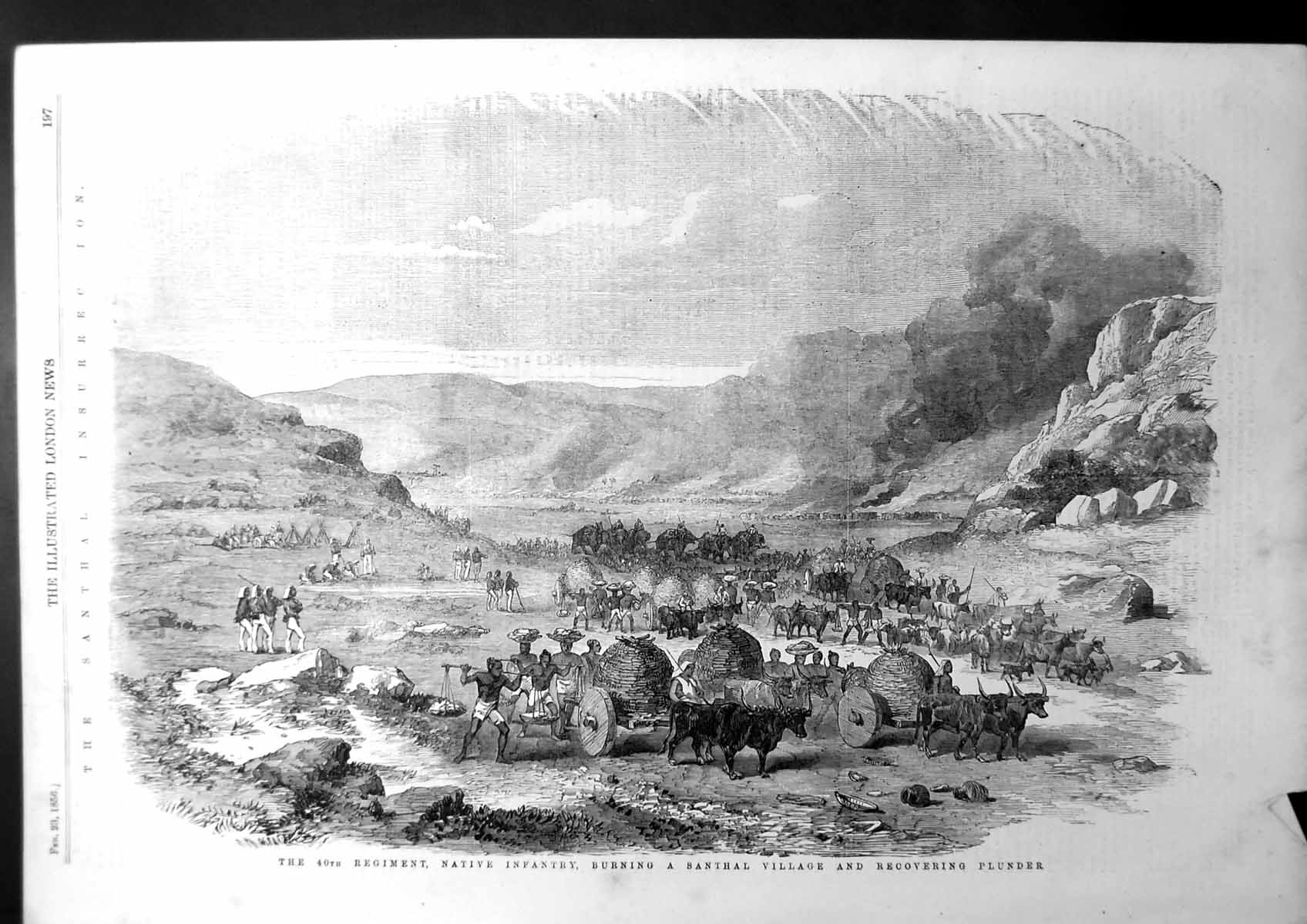 Antique Old Print The Santhal Insurrection 40Th Regiment Native Infantry 1856