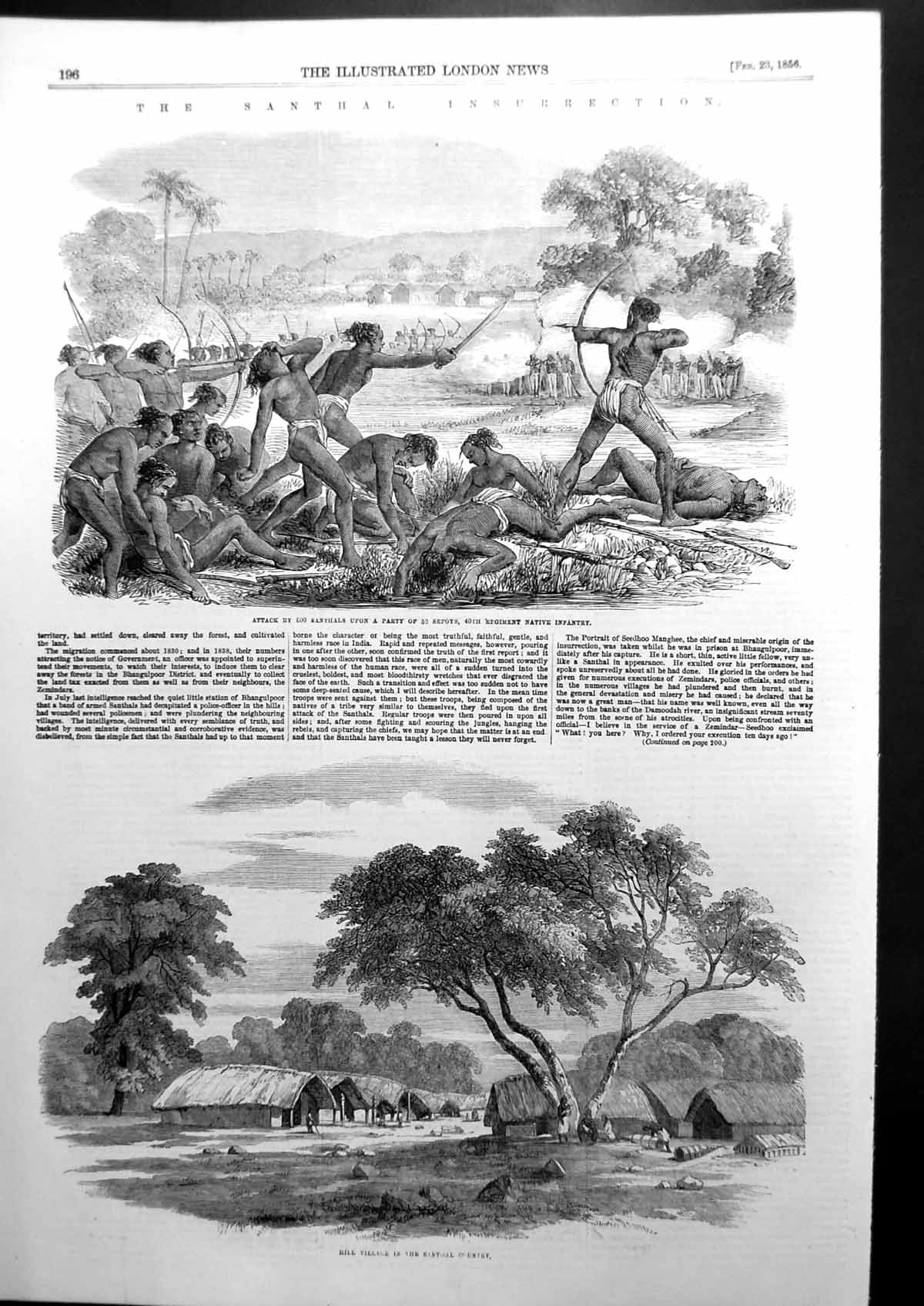 Old Print The Santhal Insurrection Attack Santhals On Sepoys Natives 1856 19th