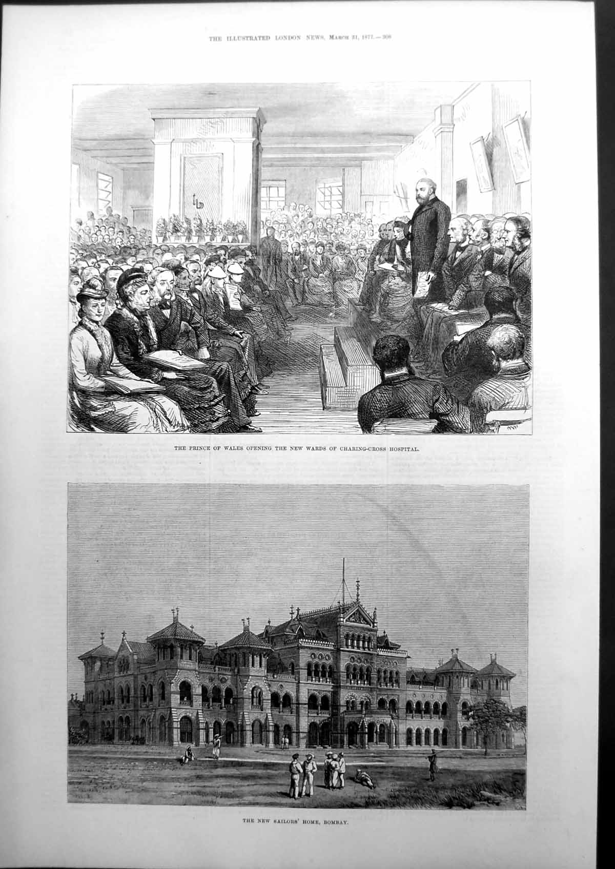 Antique Old Print Prince Wales Opening New Wards Charing Cross Hospital 1877
