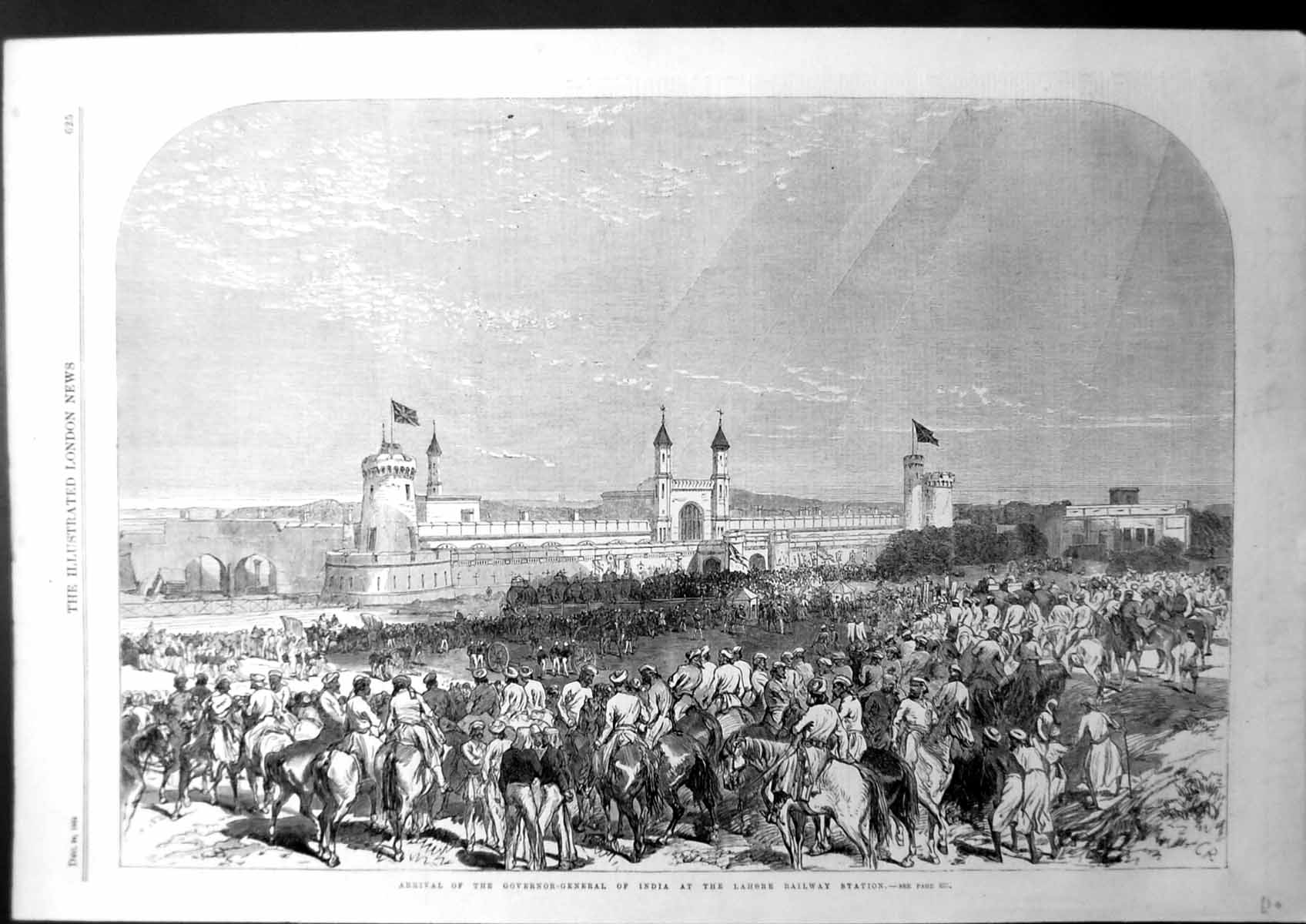 Antique Old Print Arrival The Governor-General India At Lahore Railway 1864