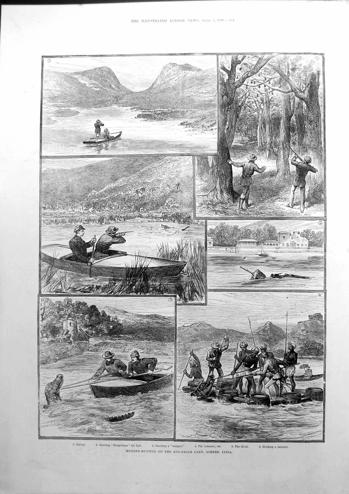 Old Mugger-Hunting On The Ana-Sagar Lake Ajmere India Sketches 1886Victorian