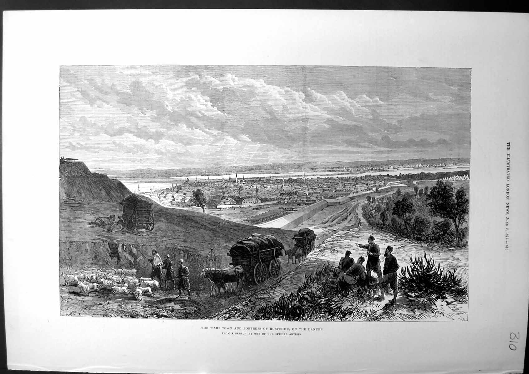 Old Antique Print The War Town And Fortress Rustchuk On The Danube 1877 19th