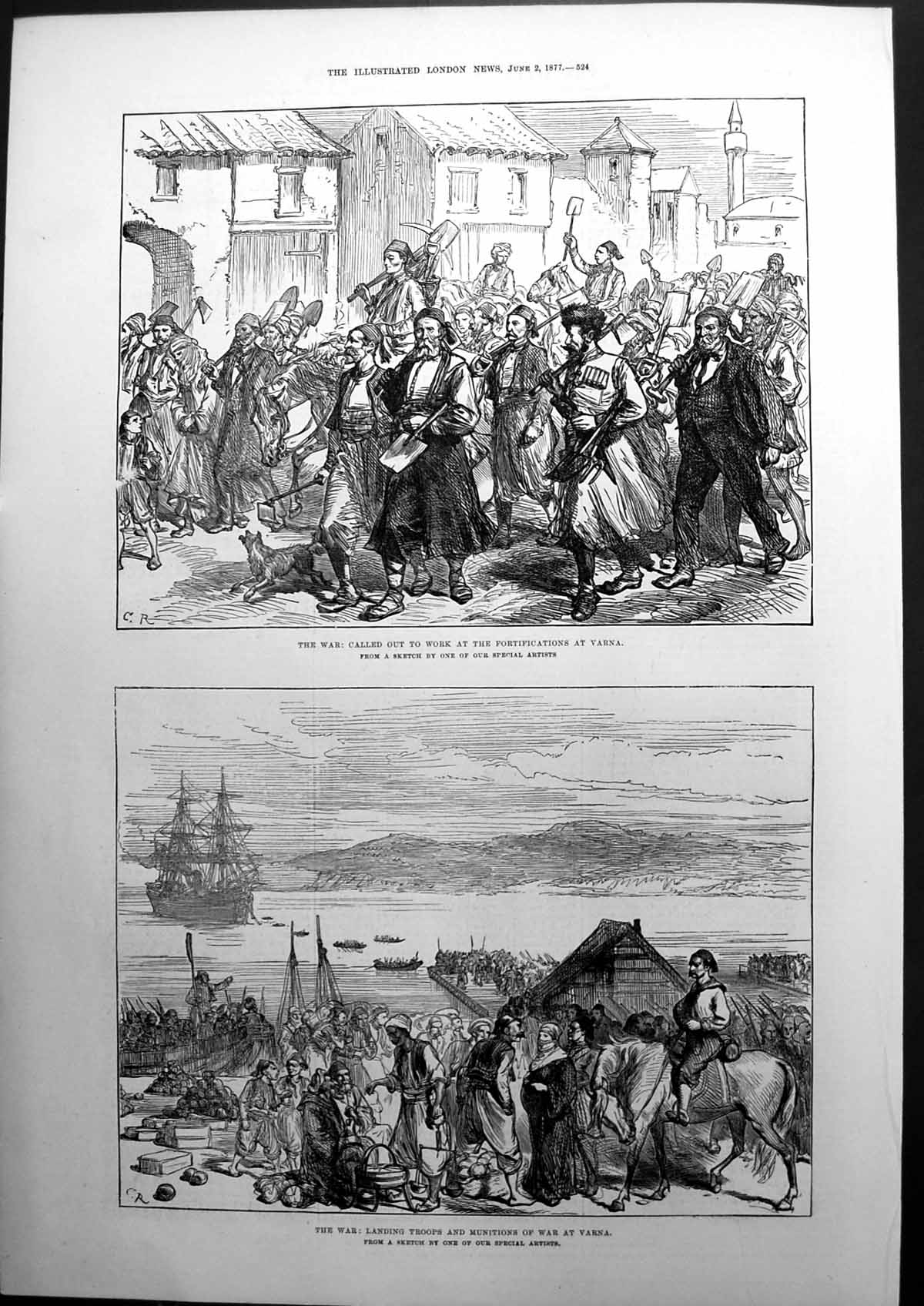 Old Print The War Called Out To Work Varna Landing Troops Munitions 1877 19th