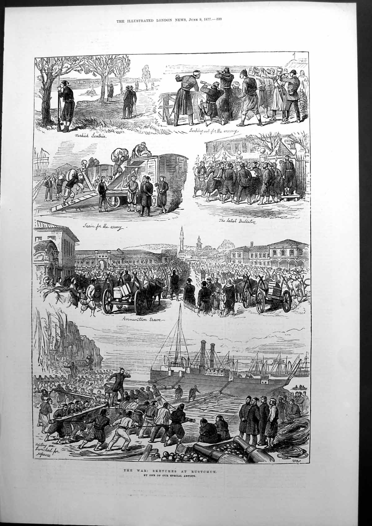 Antique Print The War Sketches At Rustchuk Turkish Sentries Train Army 1877