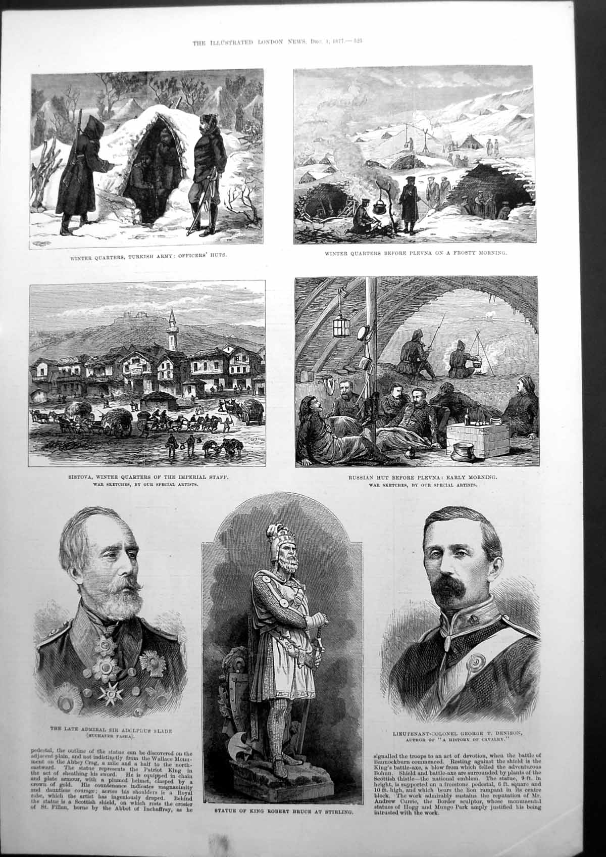 Antique Print Statue King Robert Bruce At Stirling Turkish Army Plevna 1877
