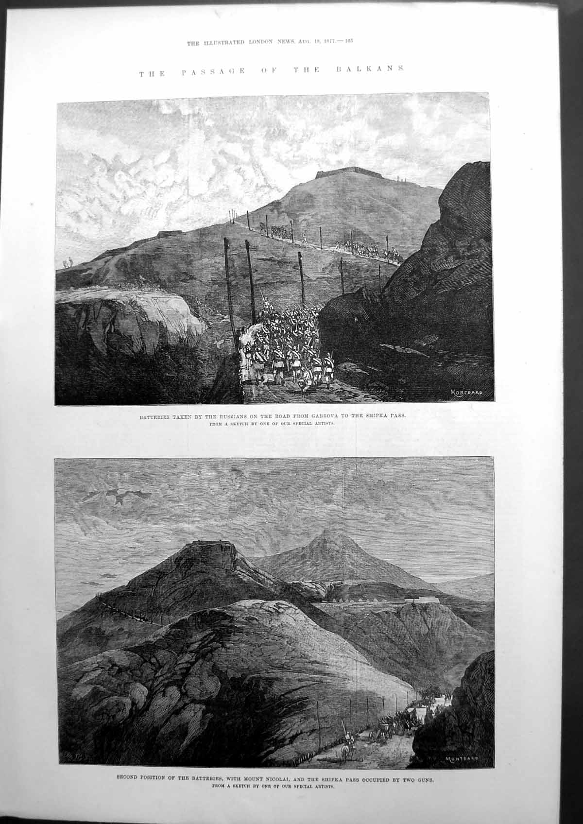 Old Print Passage The Balkans Russians On Road Mount Nicolai Shipka 1877 19th