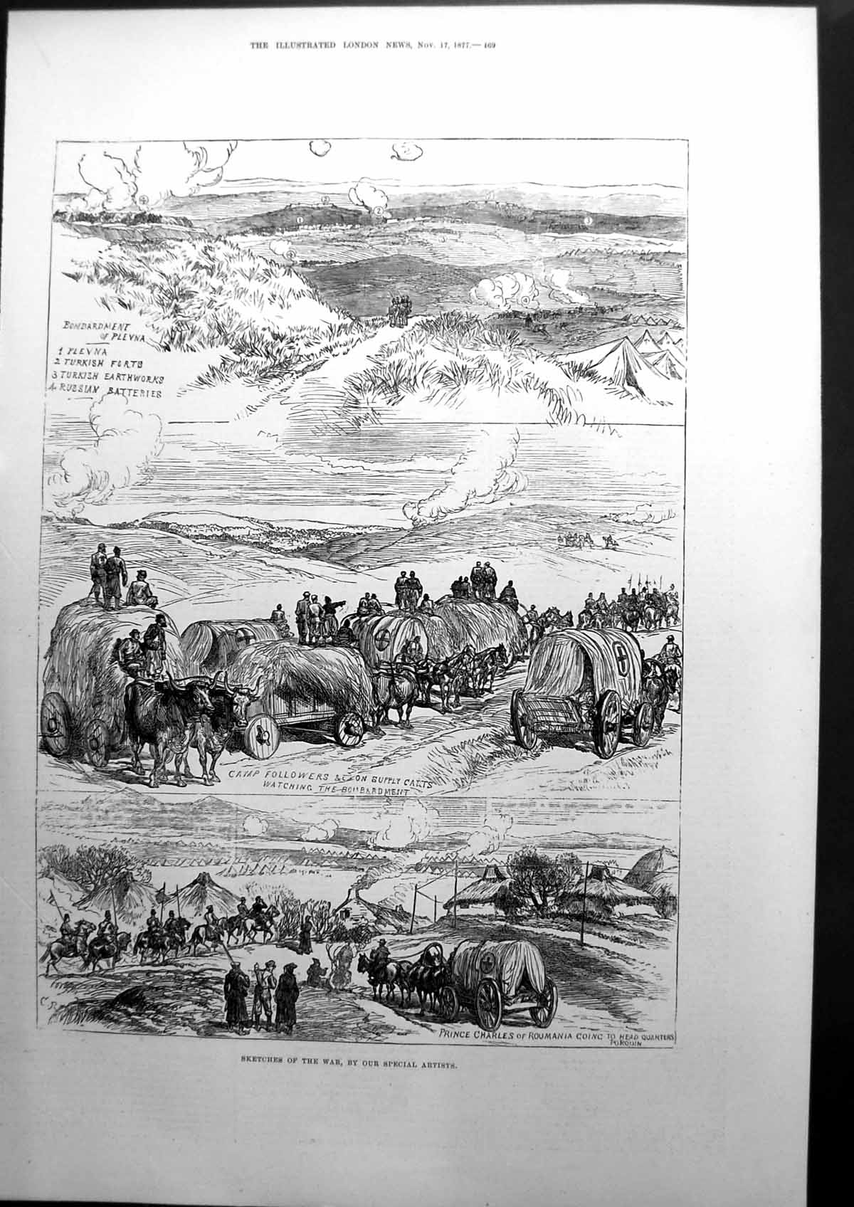 Antique Old Print Sketches The War Russian Batteries Turkish Earthworks 1877