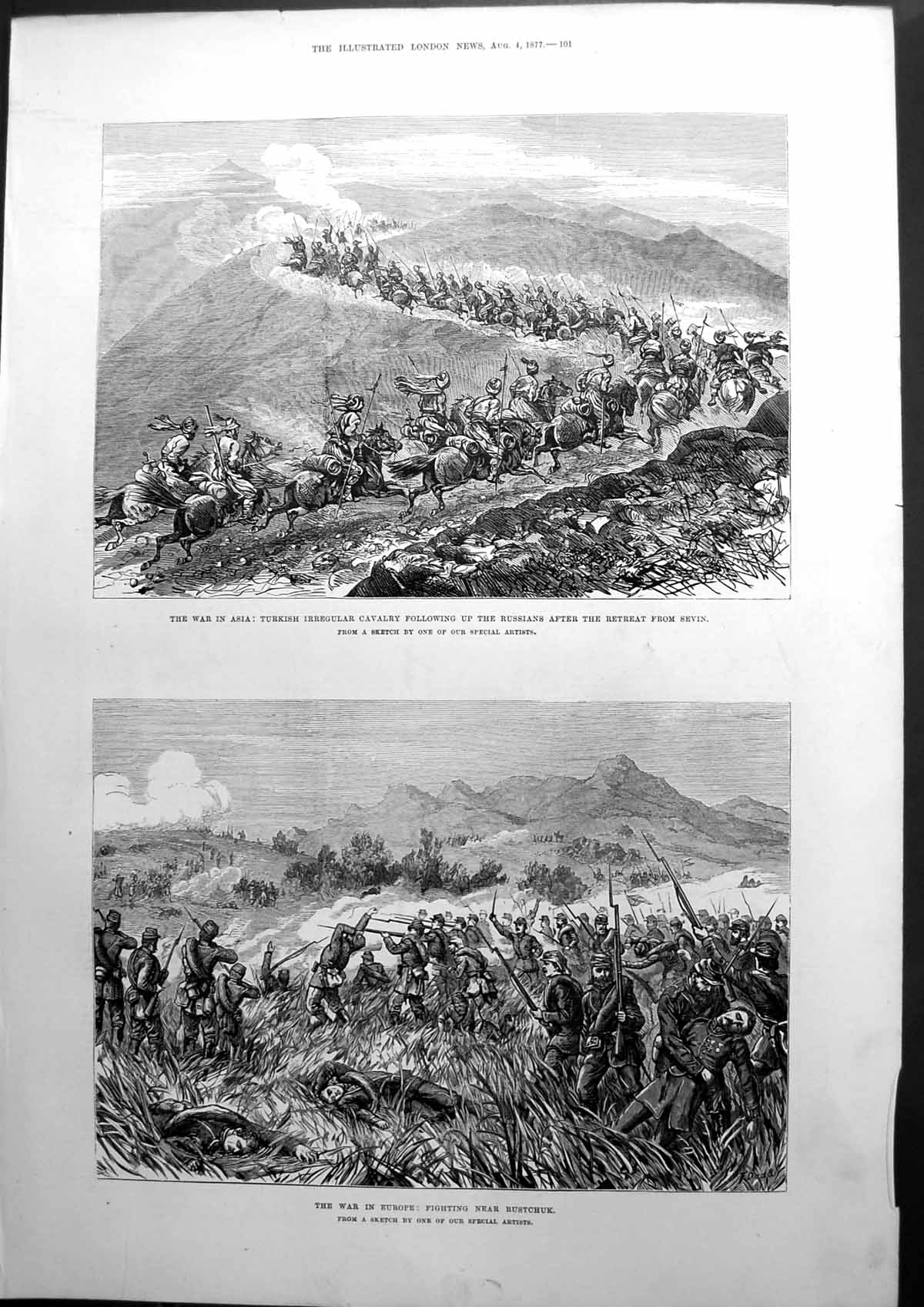 Old Print War In Asia Fighting Near Rustchuk Turks Russians Retreat 1877 19th