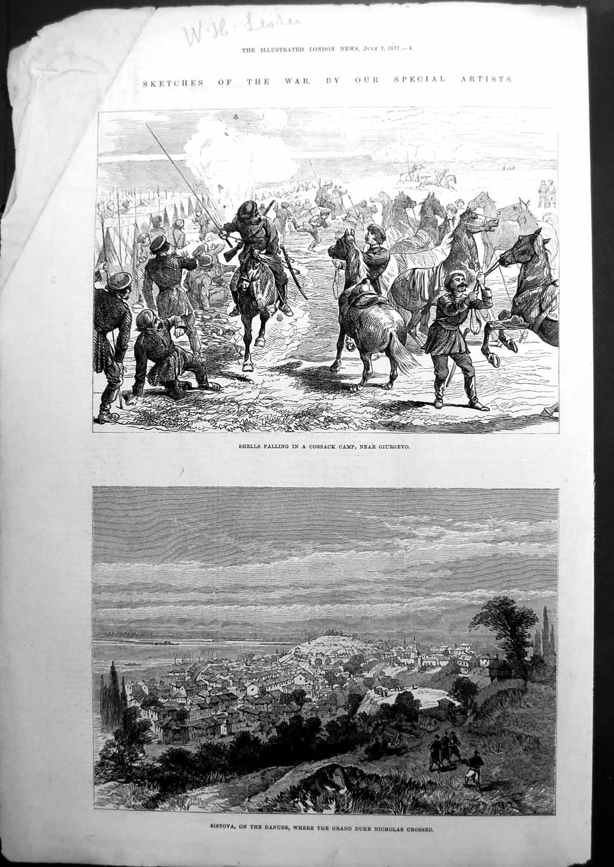 Antique Print Sketches The War Falling In A Cossack Camp Near Giurgevo 1877