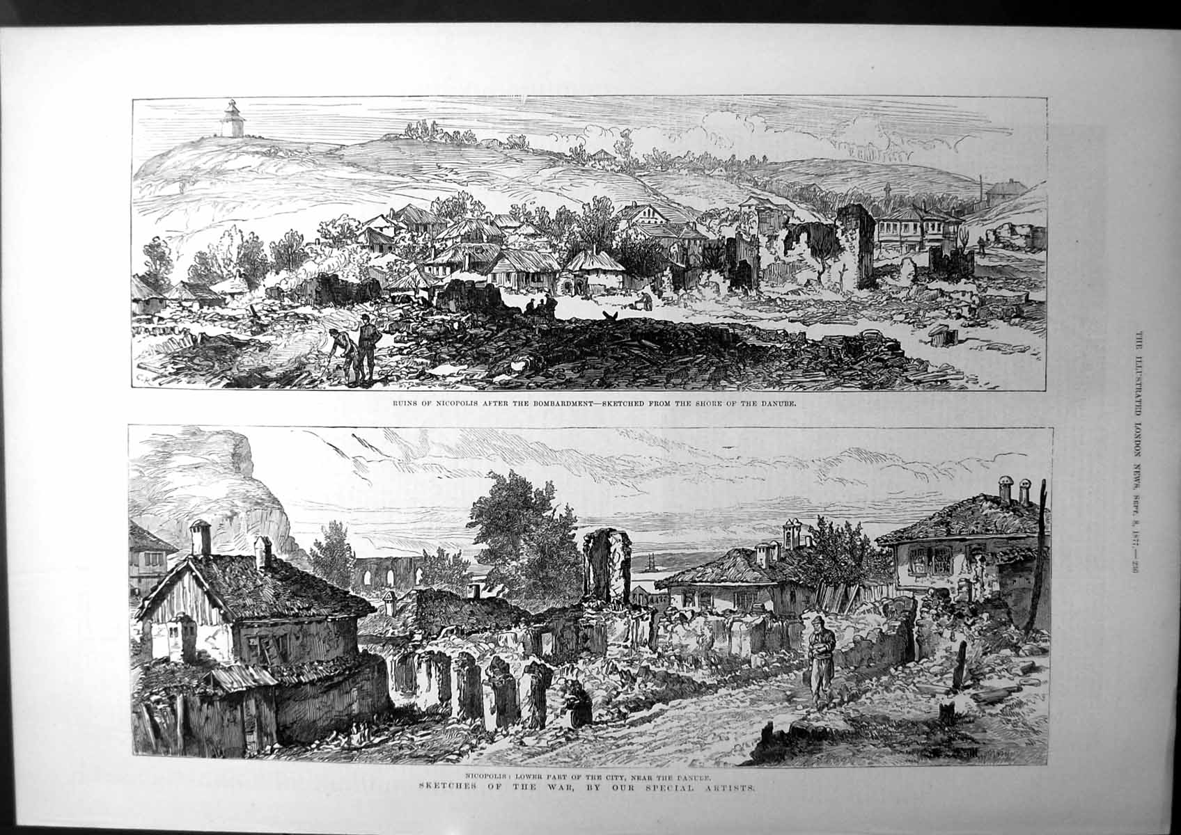Old Antique Print Sketches The War Ruins Nicopolis After Bombardment 1877 19th