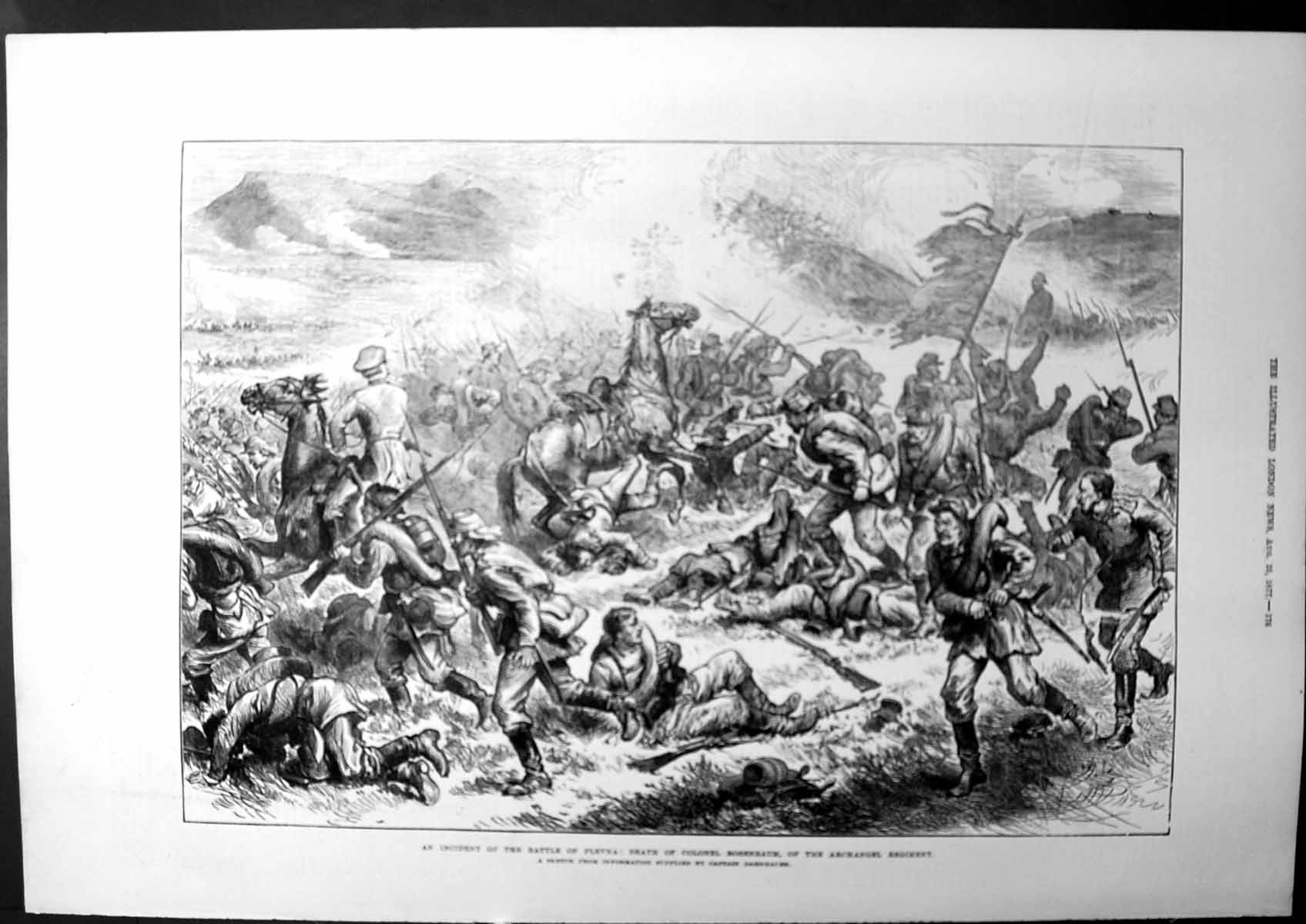 Old Antique Print An Incident Battle Plevna Death Colonel Rosenbaum 1877 19th