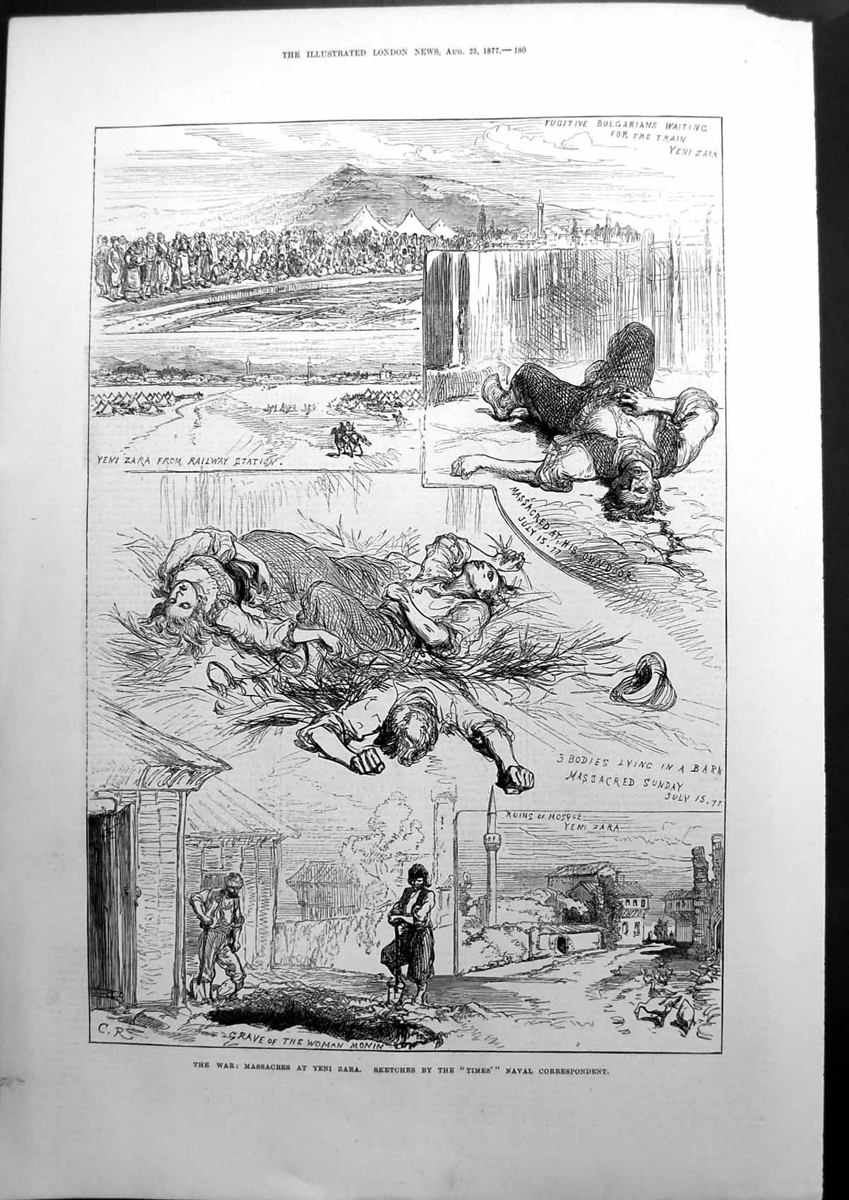 Old Antique Print The War Massacres At Yeni Zara Sketches Bulgarians 1877 19th