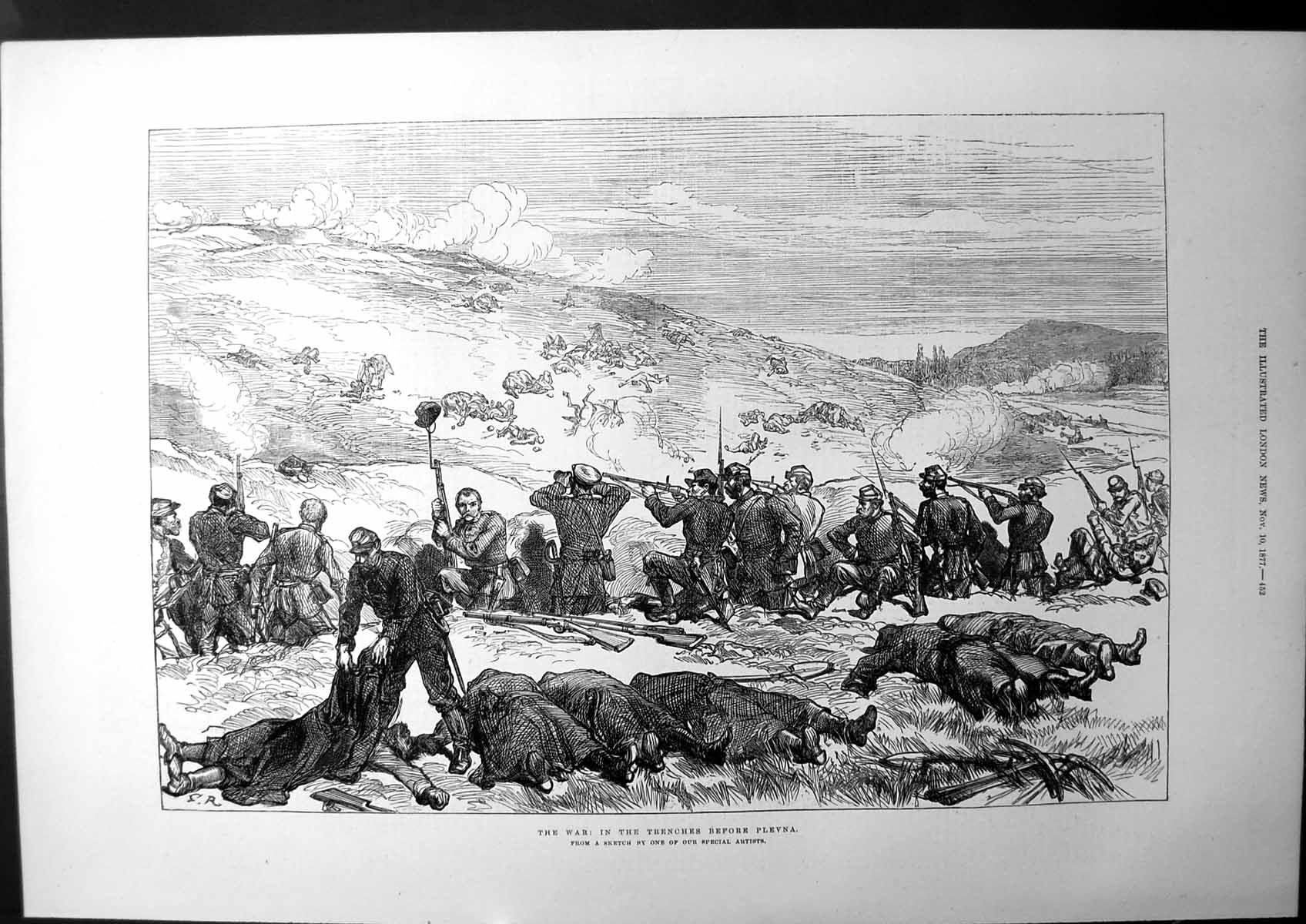 Antique Old Print The War In The Trenches Before Plevna Deaths Sketches 1877