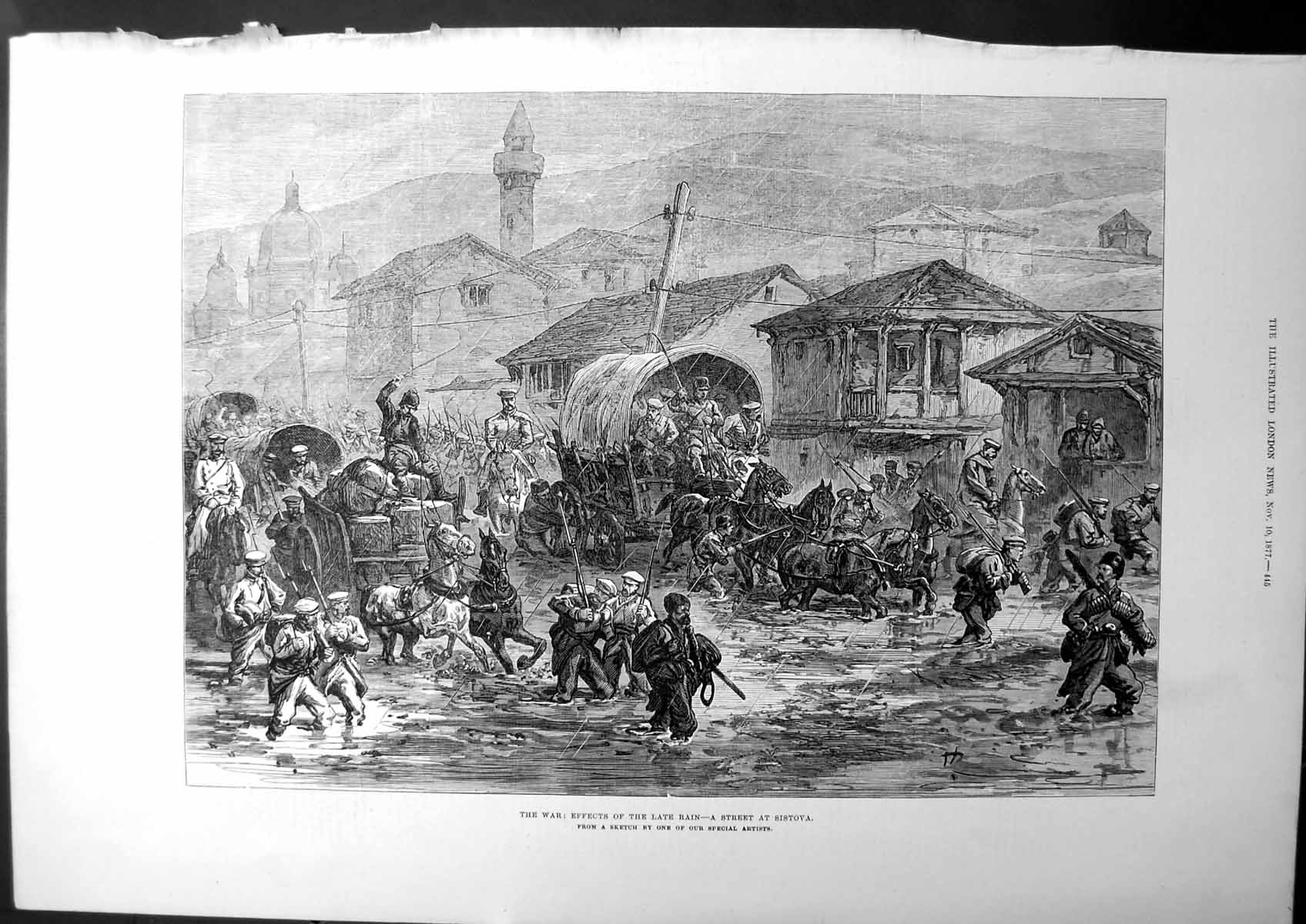 Antique Print The War Effects The Late Rain A Street At Sistova Horses 1877