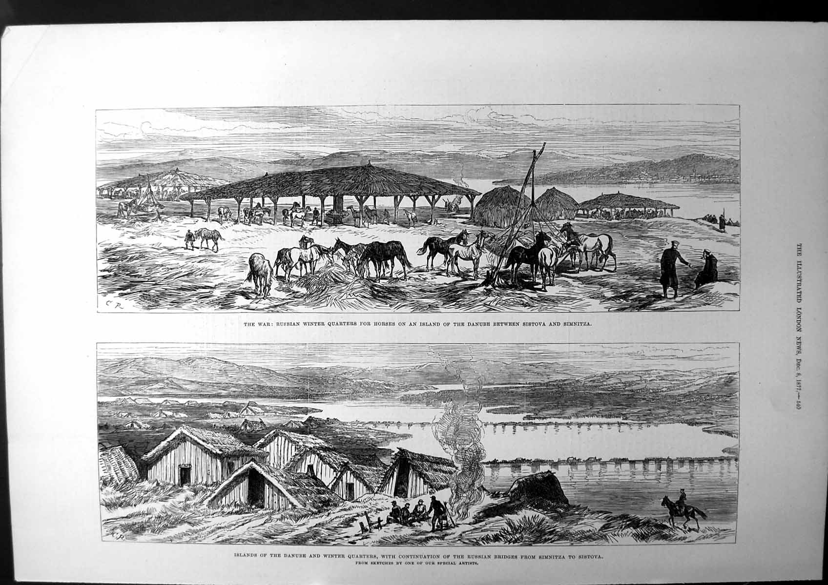 Old Print War Russian Winter Quarters Danube River Simnitza Sistova 1877 19th