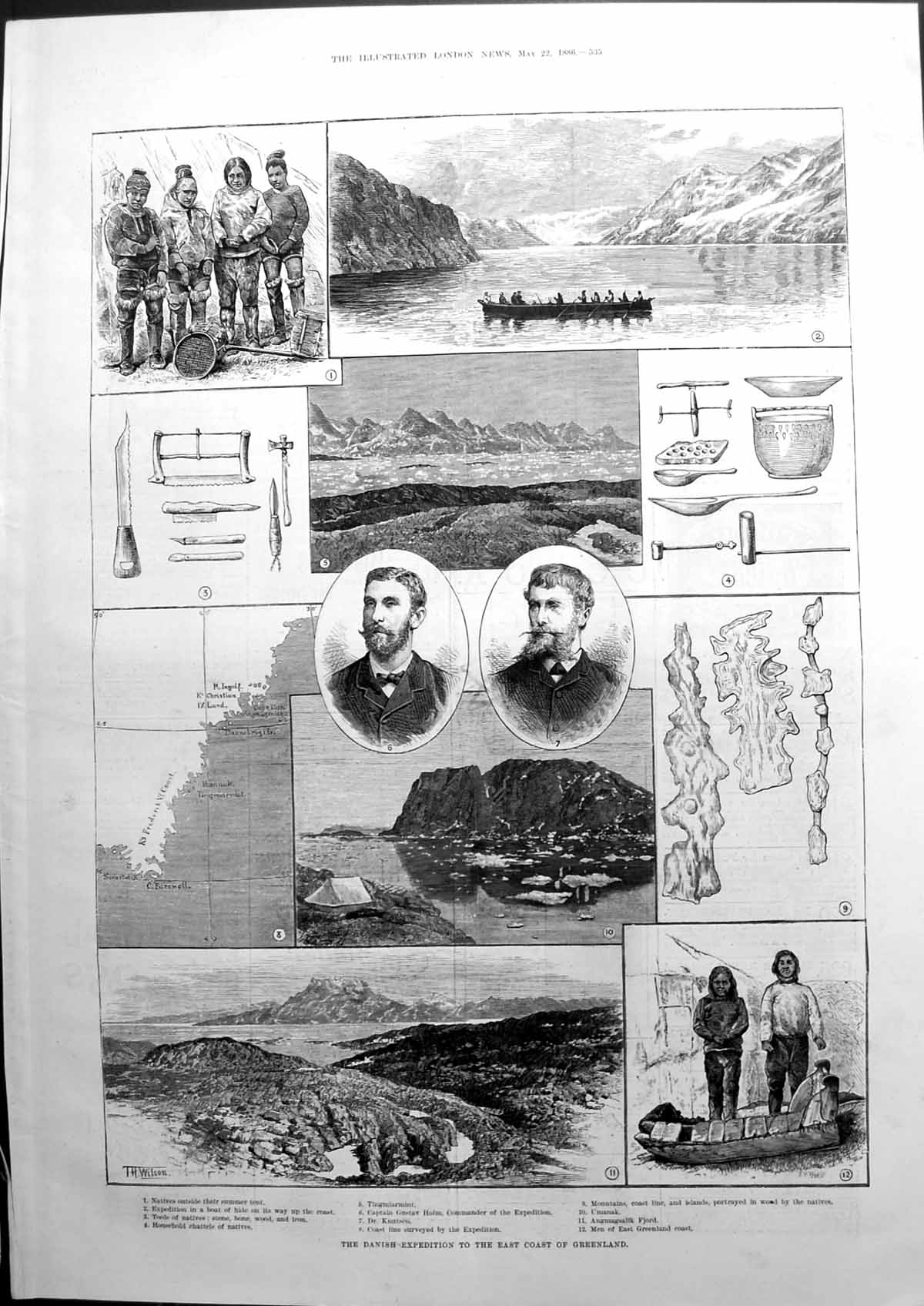 Antique Old Print Danish Expedition To The East Coast Greenland Natives 1886