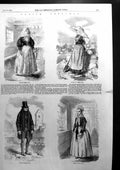 Antique Print Danish Costumes Holiday Sunday Bridal Every-Day Dresses 1857 19th