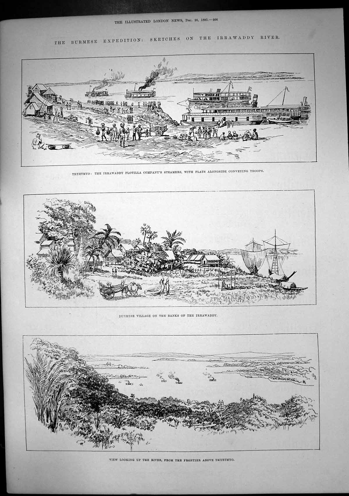 Old Burmese Expedition Irrawaddy River Tyyetmyo Steamers Troops 1885 Victorian