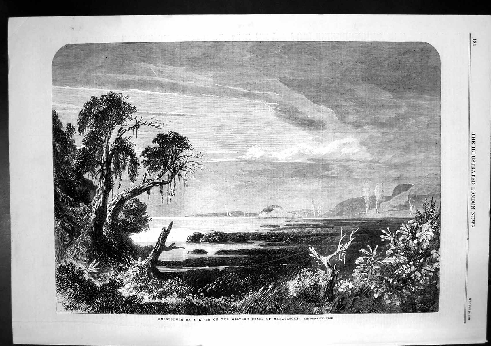 Original Old Antique Print Embouchore River Western Coast Madagascar 1863 19th
