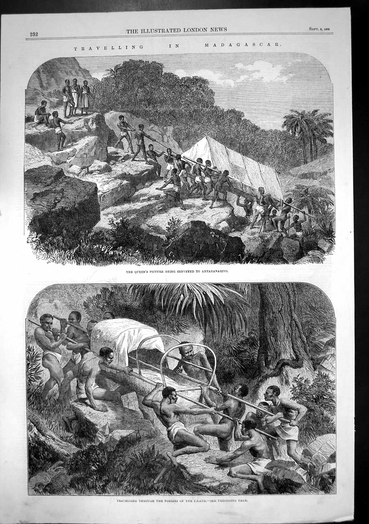 Antique Old Print Madagascar Travelling Through Forests Queens Picture 1863