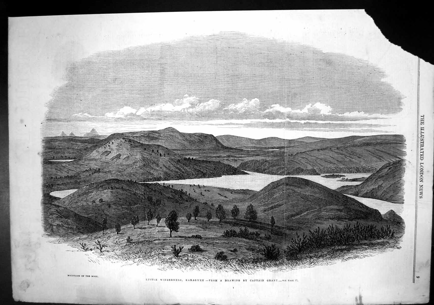 Antique Print Mountains Moon Little Windermere Karagweh Captain Grant C1863