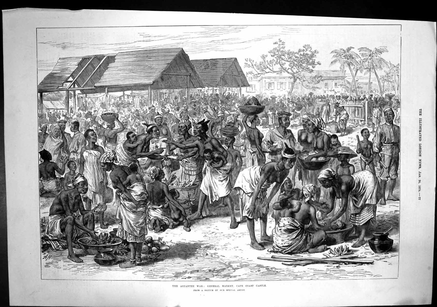 Old Ashantee War General Market Cape Coast Castle Selling Produce 187 Victorian