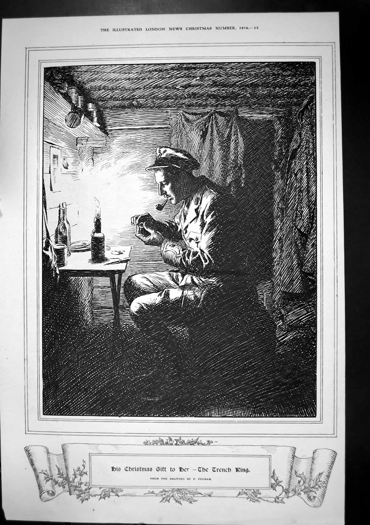 Antique Print His Christmas Gift To Her Trench Ring F Pegram Sier Ring 1916