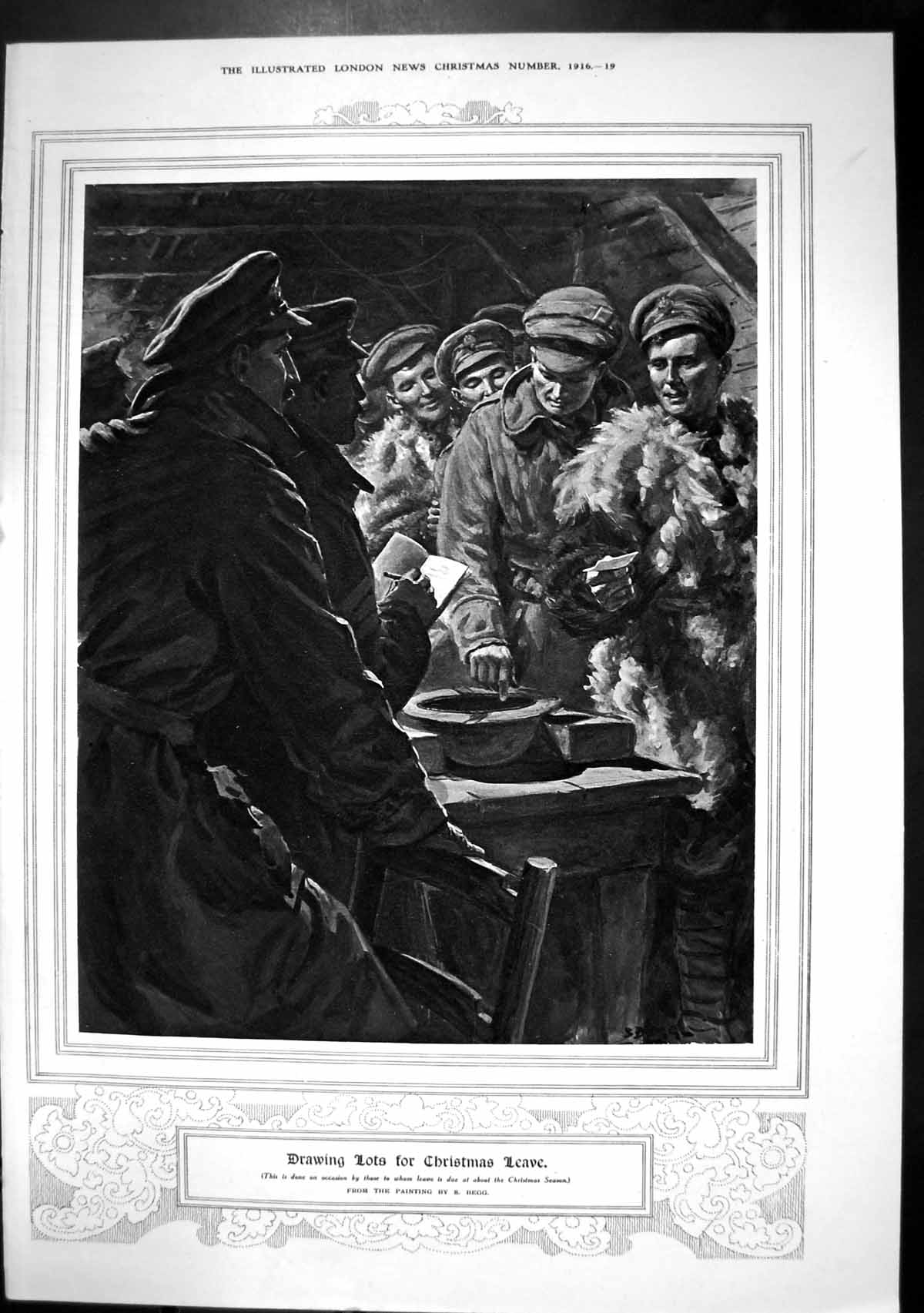 Old Print Drawing Lots For Christmas Leave S Begg Siers Queue Names 1916 20th