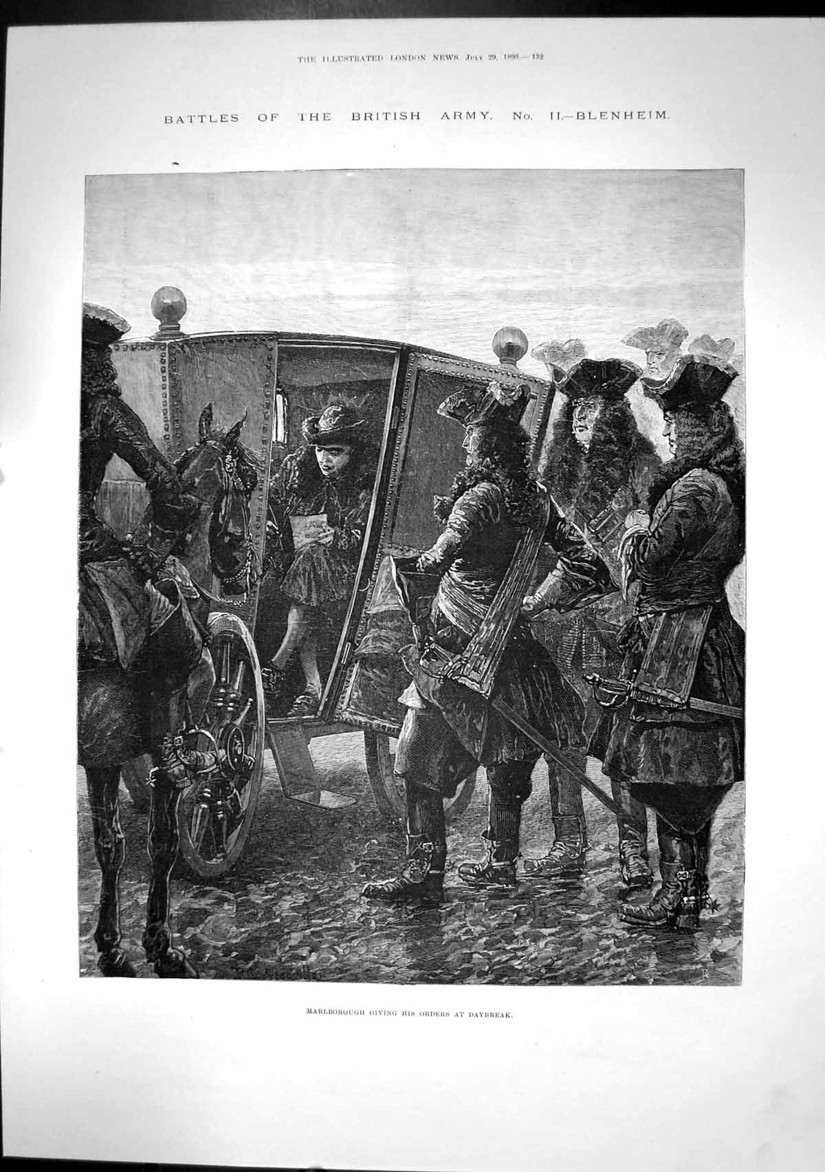 Old Antique Print Battle Blenheim Marlborough Giving Orders Daybreak 1893 19th