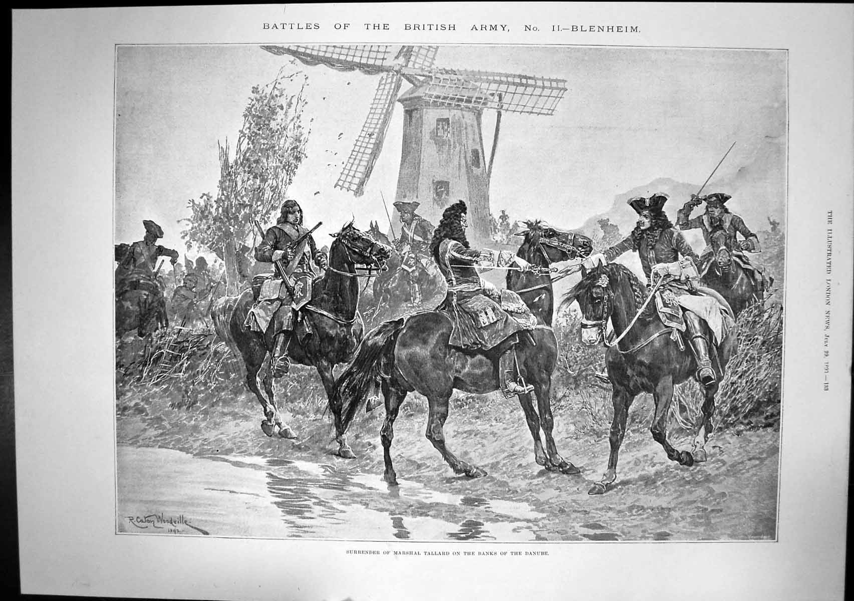 Antique Old Print Battle Blenheim Surrender Marshal Tallard Banks Danube 1893