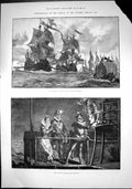 Old Print Tercentenary Defeat Spanish Armada Coming English Channel 1888 19th