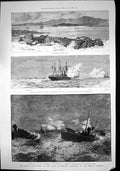 Old Print Naval Manoeuvres Coast Ireland Berehaven Iris Severn Enemy 1888 19th