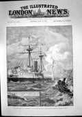 Old Print Portsmouth Hms Colossus Attacked Torpedo Boats Discharging 1886 19th