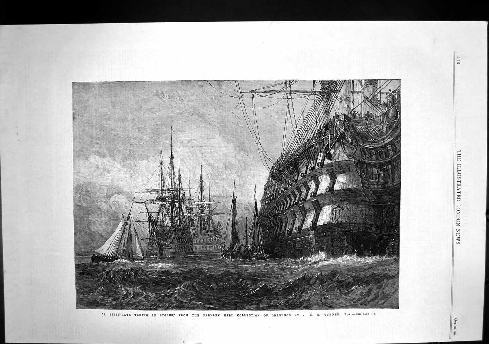 Old Print First Rate Taking Stores J Turner Farnley Hall Collection 1865 19th