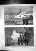 Old Antique Print Autumn Cruise Channel Squadron Ironclad Heavy Sea 1890 19th