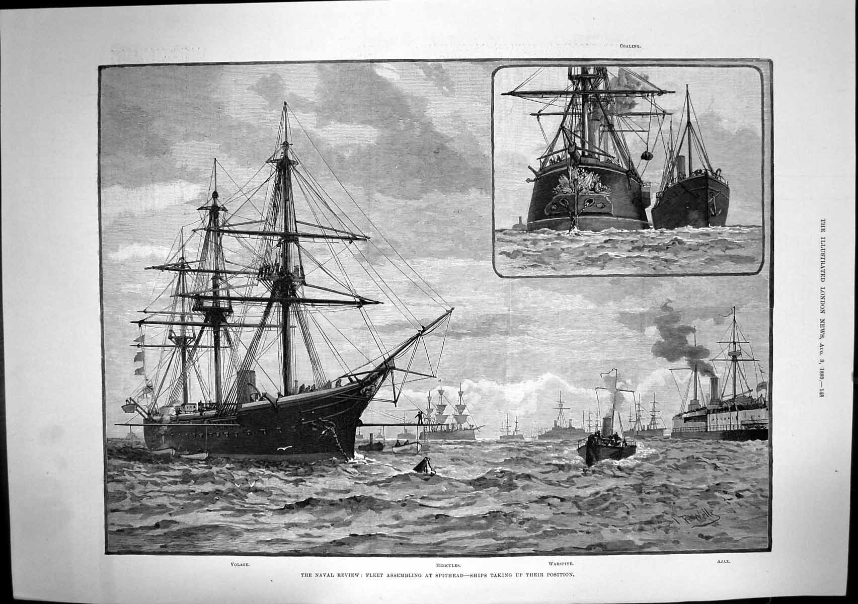 Old Naval Review Fleet Assembling Spithead Taking Position Coaling 18 Victorian