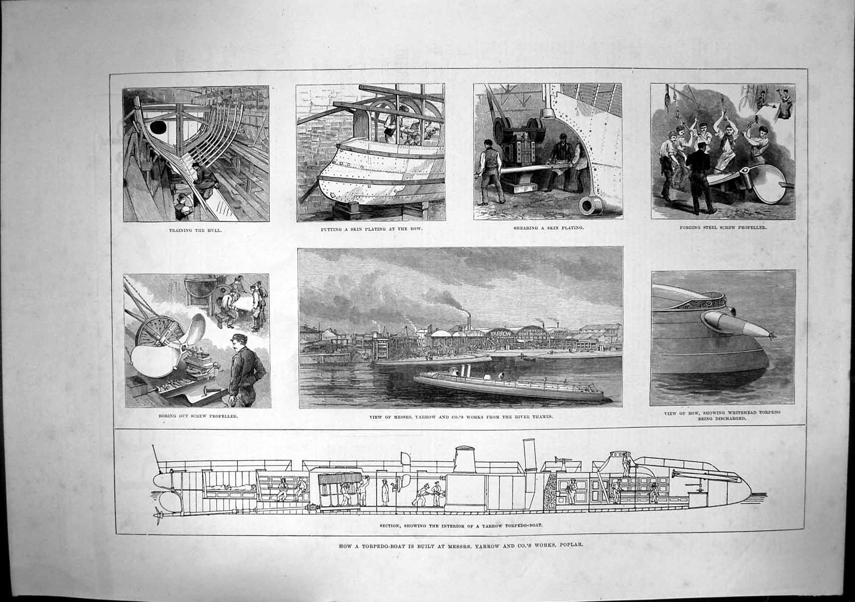 Antique Print How Torpedo Boat Built Yarrow Cos Works Poplar Propeller 1886
