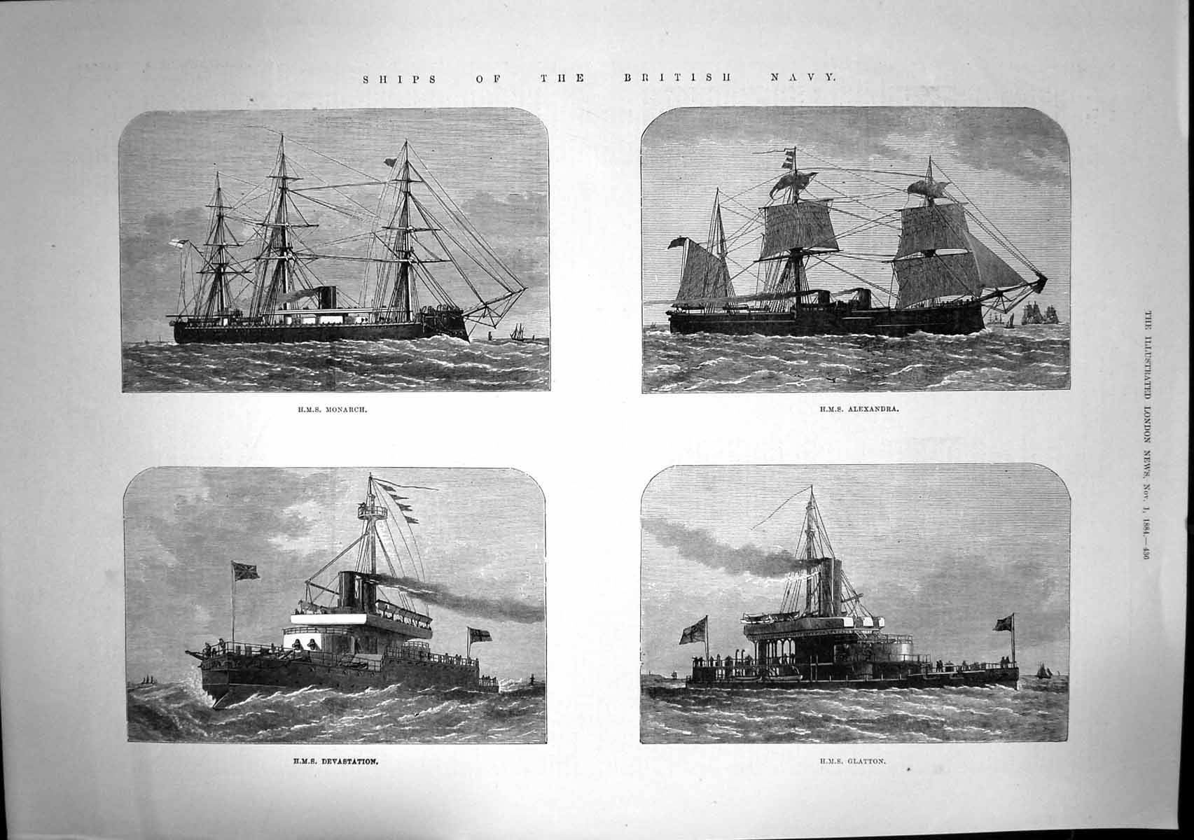 Old Ships British Navy Hms Monarch Alexandra Devastation Glatton 1884 Victorian