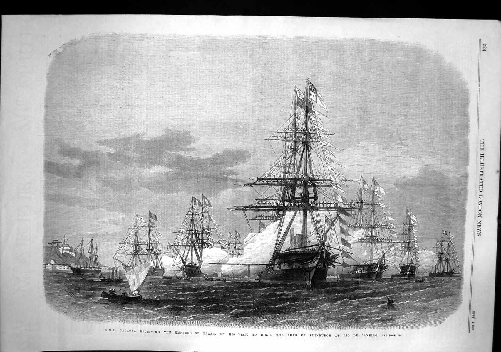 Old Hms Galatea Emperor Brazil Visit Duke Edinburgh Rio De Janeiro 18 Victorian