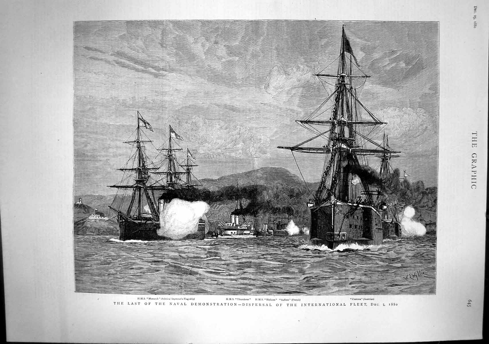 Antique Old Print Last Naval Demonstration Dispersal International Fleet 1880