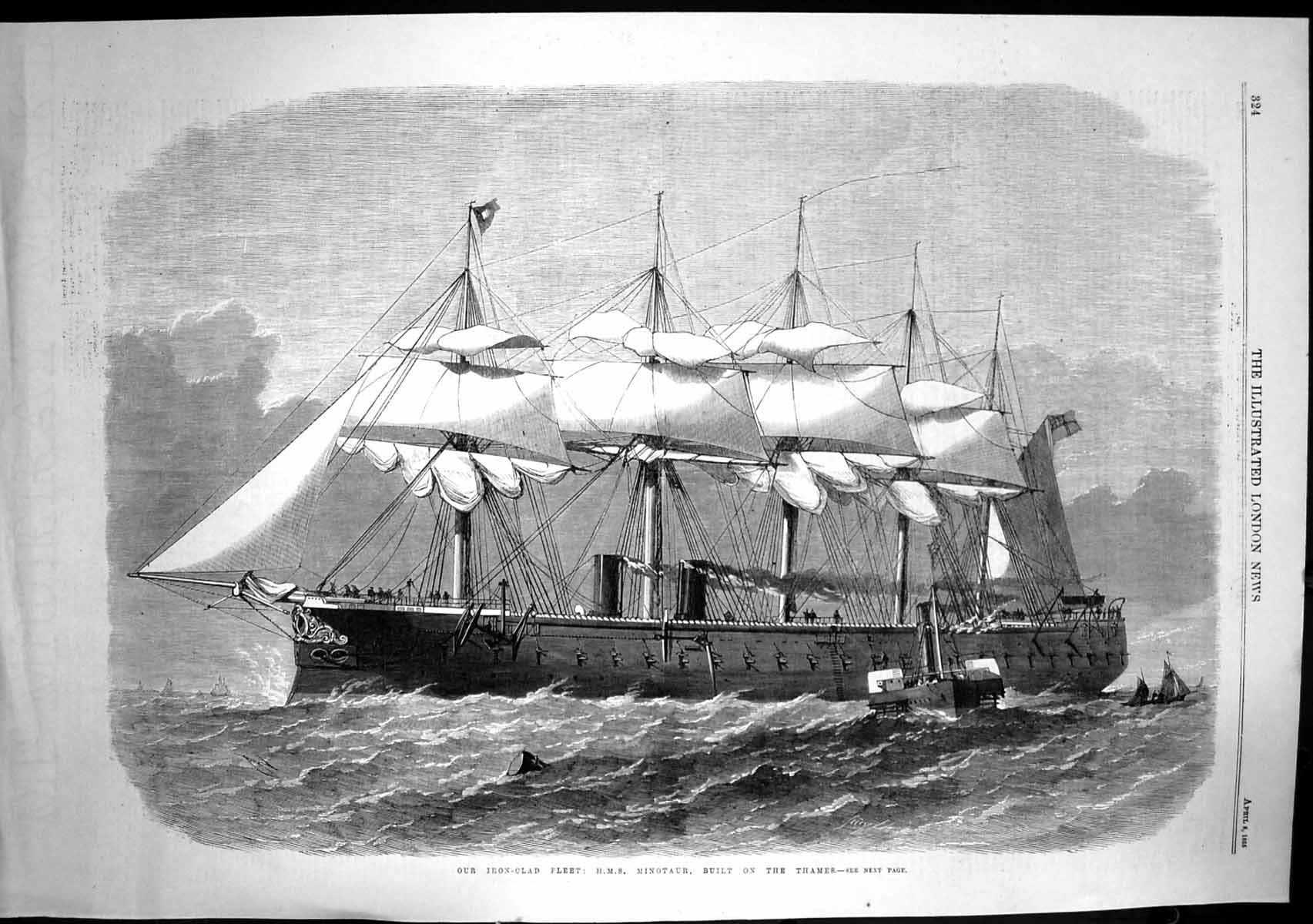 Old Antique Print British Iron Clad Fleet Hms Minotaur Built Thames 1865 19th