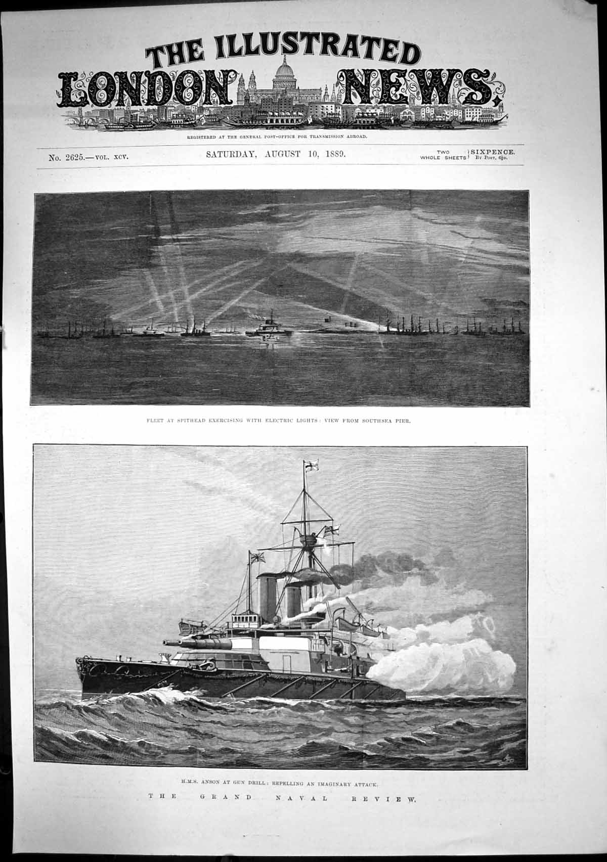 Antique Print Grand Naval Review Hms Anson Gun Drill Repelling Attack 1889 19th