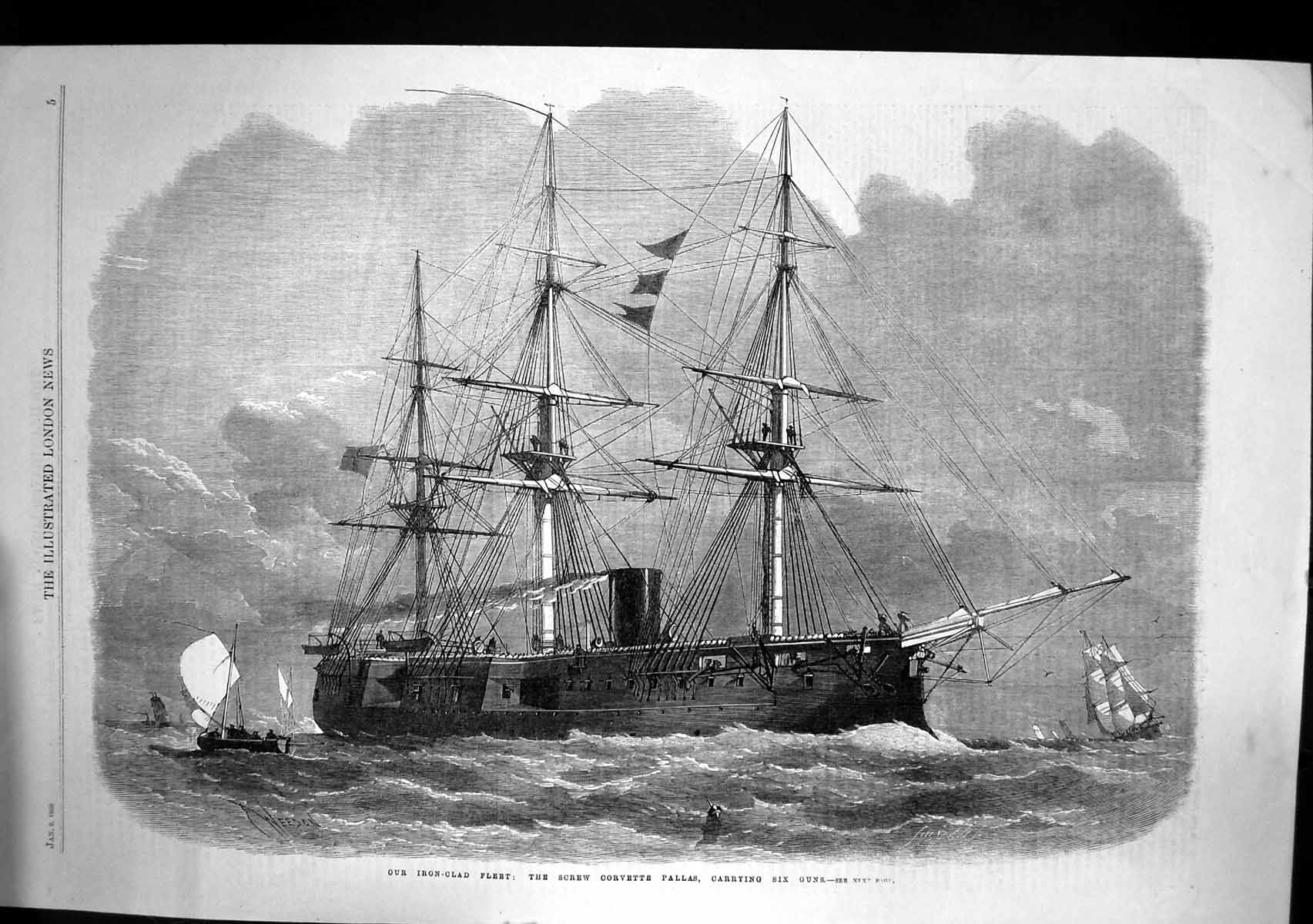 Old British Iron Clad Fleet Screw Corvette Pallas Carrying Six GunsVictorian
