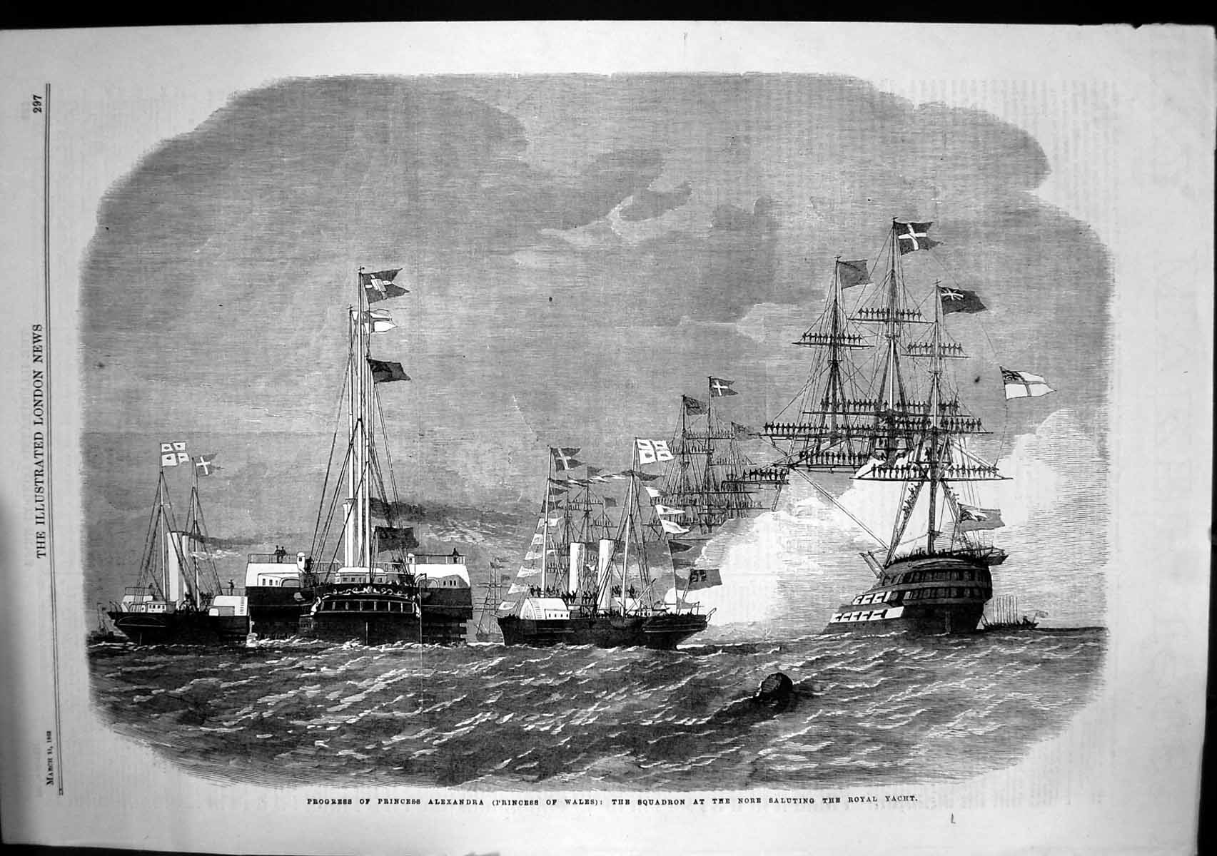 Antique Print Progress Princess Alexandra Squadron Nore Saluting Yacht 1863