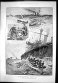 Antique Print Naval Manoeuvres Torpedo Practice Leaping Air Sea Boats 1895 19th